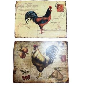 Vintage French Country‎ Roosters Postage Card Home Decor Metal Signs Set 2